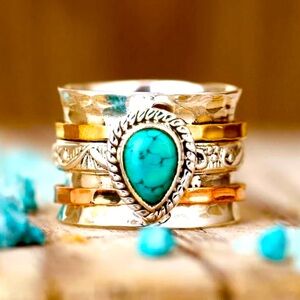 Vintage Sterling Silver Turquoise Ring for Women, size 9